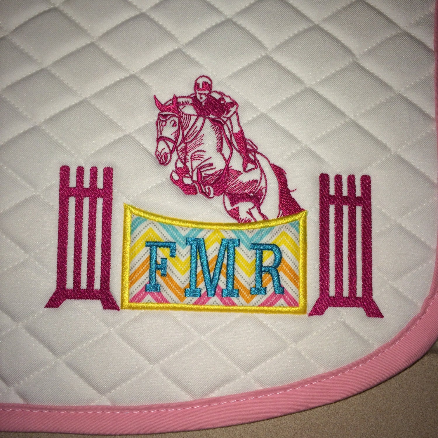 Custom English Embroidered Saddle Pad Monogram Applique