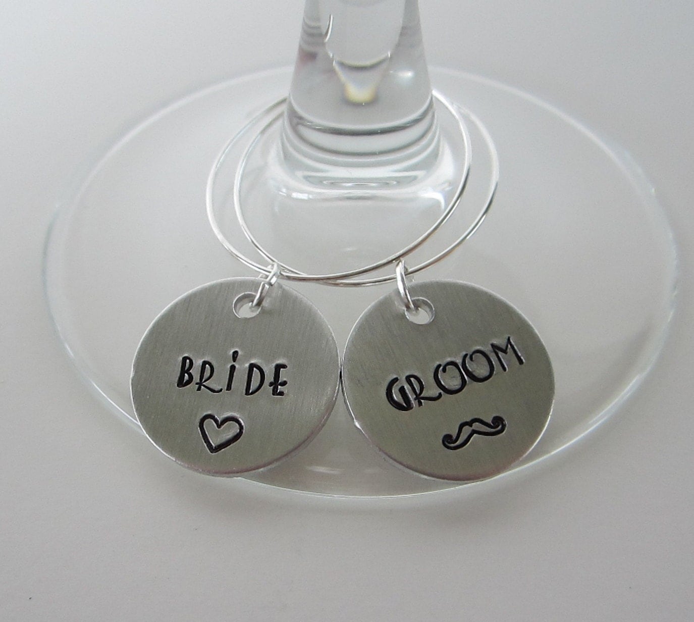 Hand Stamped Bride and Groom Wine Charms Wedding Wine Charms