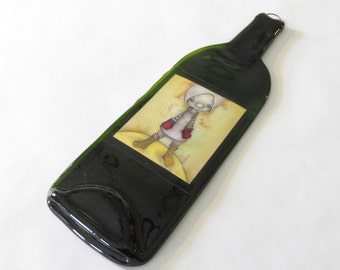 Wine Bottle Cheese Platter Girl With Red Mittens