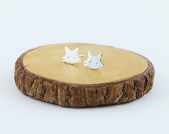 Cat Earrings - Cat stud - handmade in sterling silver