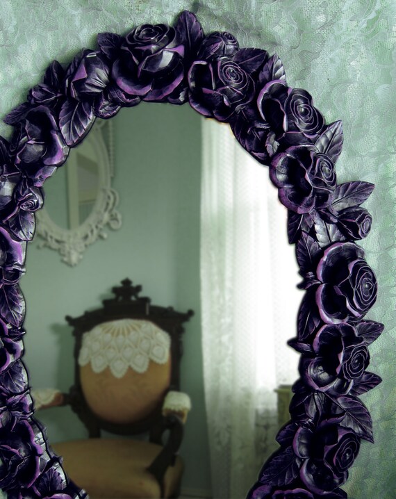 Black Rose Wall Mirror Large Black Purple Mirror Gothic