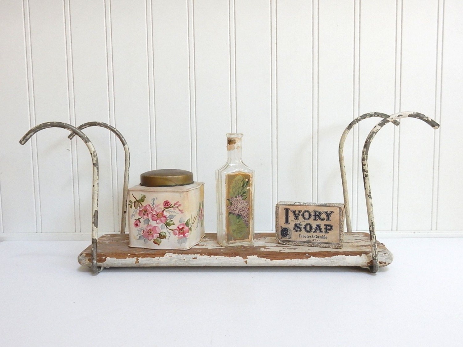 VINTAGE CLAWFOOT TUB Bath Shelf Wood Wooden Metal Rack