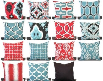 Pillow cover, Throw Pillow, Toss Pillow, Cushion Cover, Accent Pillow, Decorative Pillow blue red ivory black