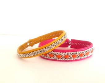 SET OF 2, pland Sami Bracelet, Reindeer leather, Custom made