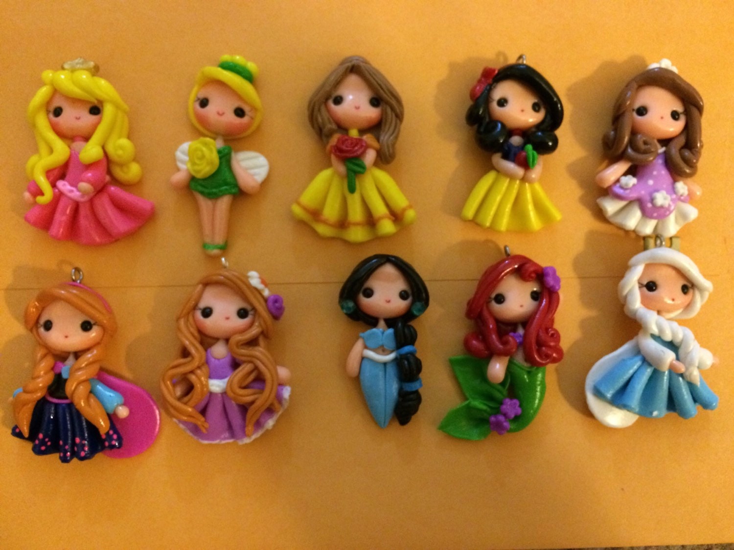 Set of original princess look clay pendant scrapbooking