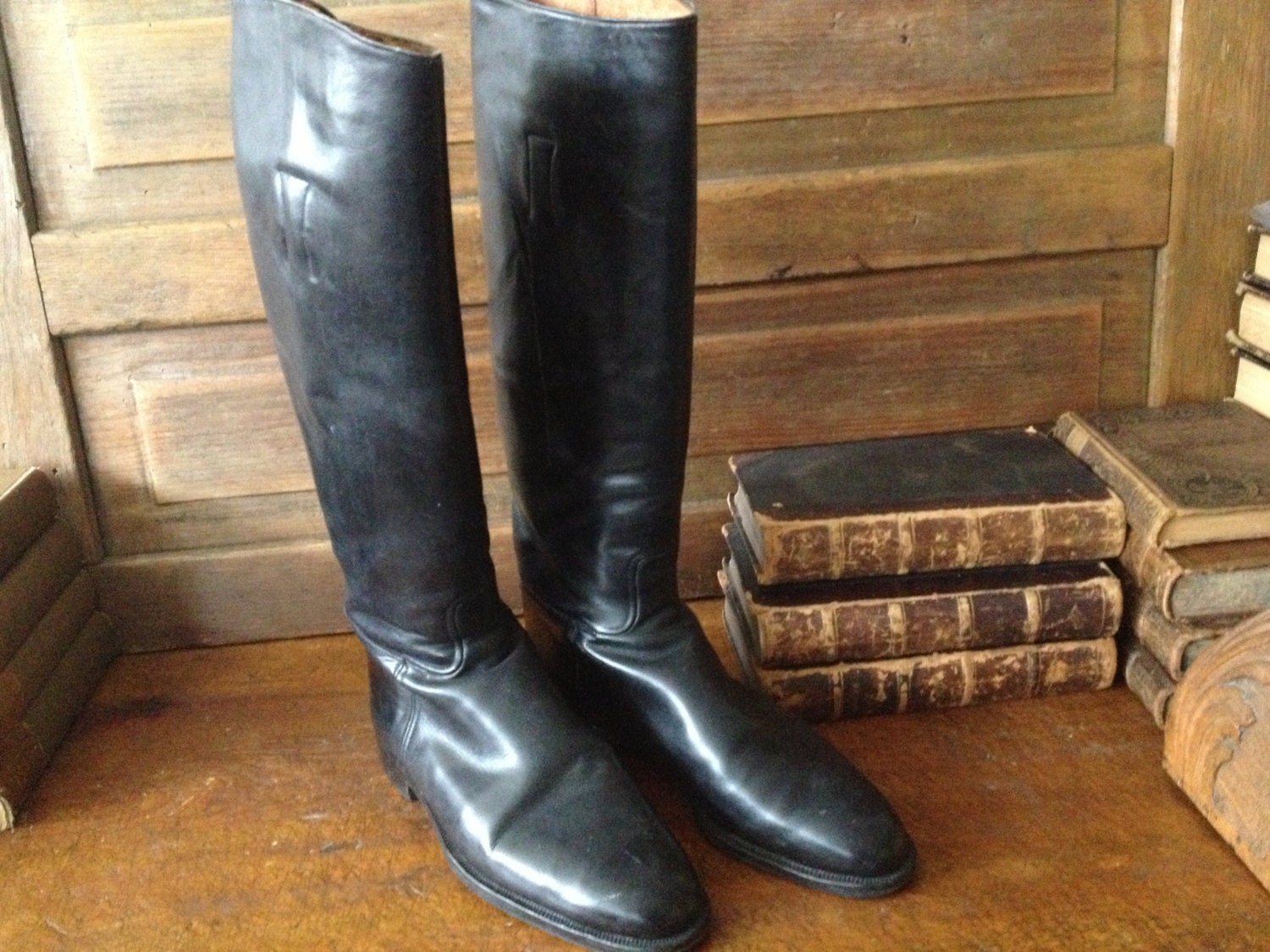 1940s Black Leather Boots Equestrian Riding Boots England