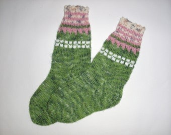 Hand Knitted Wool Socks -Colorful for Women - Knitted Socks -Size Small Medium-US W6,5-7,EU37,5-38