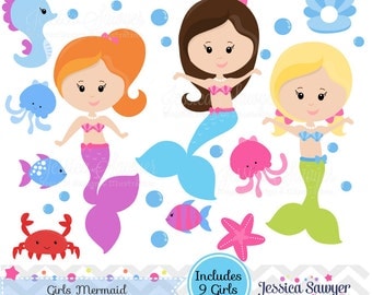 INSTANT DOWNLOAD, Mermaid Clipart and Vectors for Personal and Commercial Use