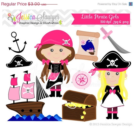 50% OFF- INSTANT DOWNLOAD, pirate girl clip art - treasure clipart - commercial use - card making - digital scrapbook - digital element Il_570xn