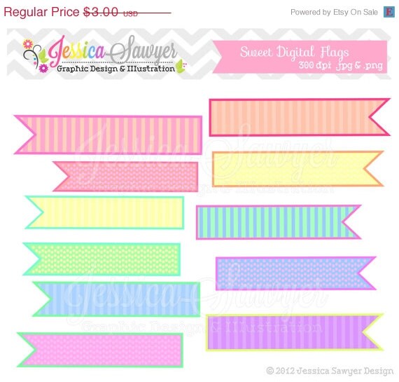50% OFF- INSTANT DOWNLOAD, sweet digital flags, pastel flag, printable straw tag, for commercial use, scrapbooking, personal use Il_570xn