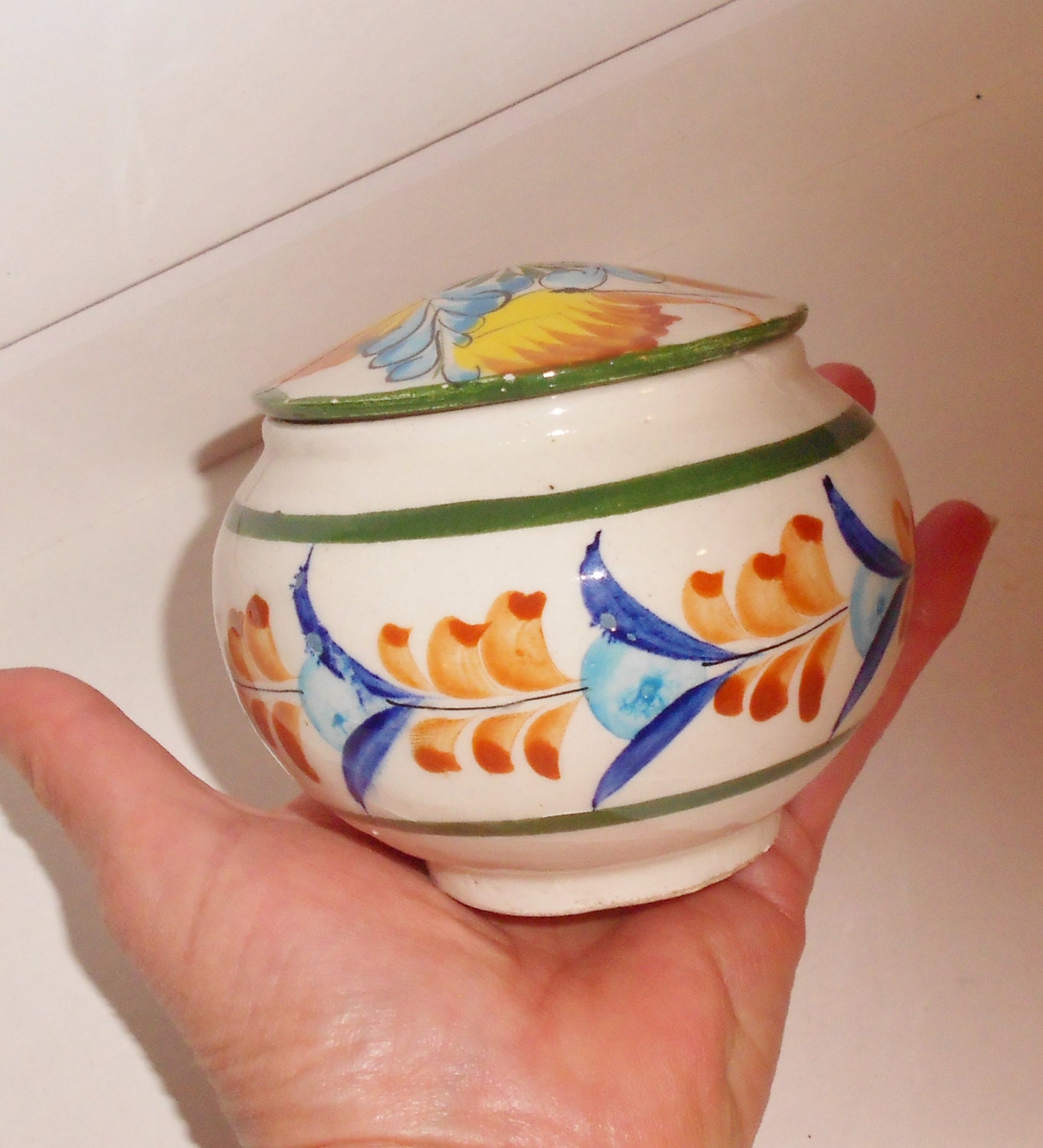 Mexican folk art pottery 1960s traditional design container