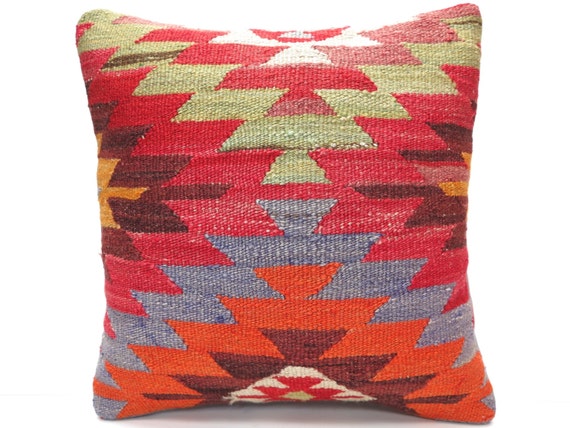 FREE Shipping / Home Decor,Handwoven Turkish Area Rug Kilim Pillow Cover 16" X 16",Decorative Rug Pillow,Vintage Rug Pillow,Throw Pillow