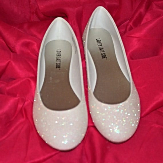White Glitter Bridal Shoes Wedding Flats