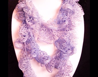 Handmade scarves: Ruffle Scarfs - Sashay scarf - lilac scarf - red scarf - lightweight - loop, Infinity scarfs - soft - crocheted by Wcards