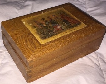 Miniature Godey's Fashion Box Sweet Little Vintage Hinged Wooden Box w 1869 Godey's Fashion Print Decoupage