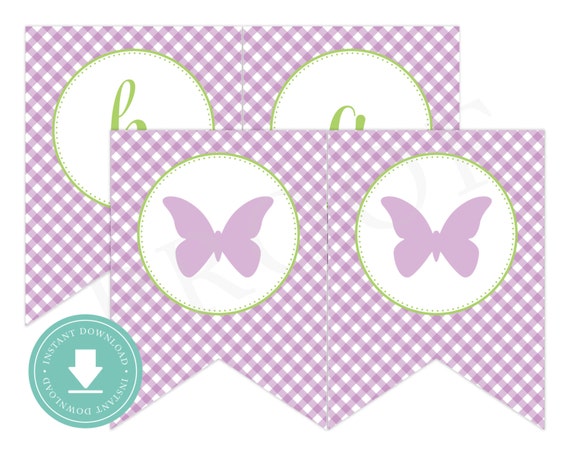 INSTANT DOWNLOAD Butterfly Happy Birthday Banner Butterfly