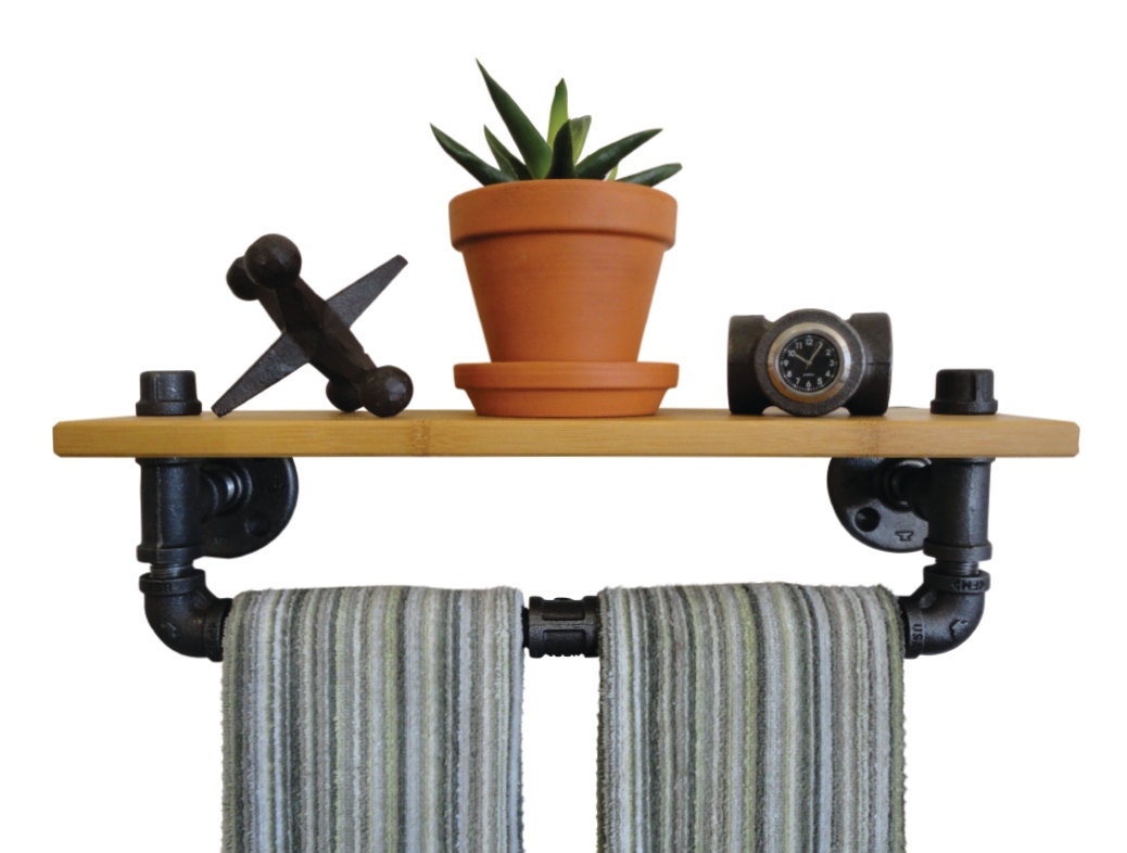 Industrial Black Pipe Towel Rack with Shelf the by Mobeedesigns
