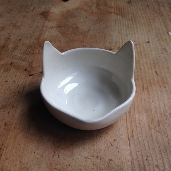 Ceramic Cat Food Bowl. Hand Made. Porcelain by TenSquaredCeramics