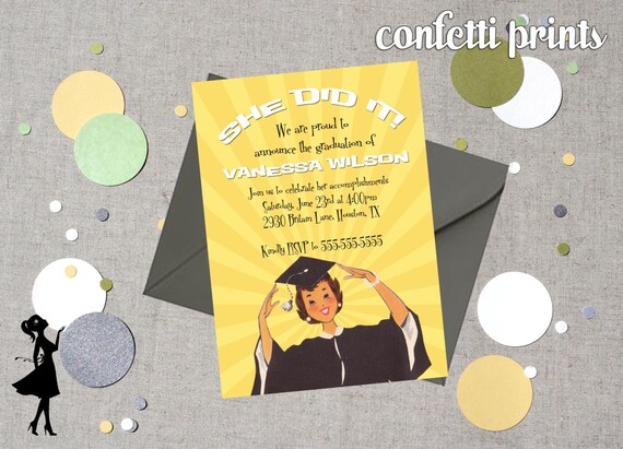 Graduation Invitation - SHE DID IT Printable Il_570xn