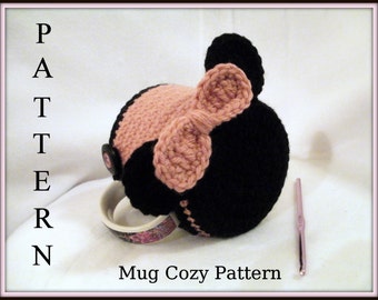Crochet Mug Cozy PATTERN Mickey and Minnie Mouse Inspired Mug Cozy and Coaster in One
