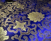 Chinese satin brocade in cobalt blue and gold - 1 yd. of electric blue satin brocade fabric, blue Tibetan flower brocade by the yard
