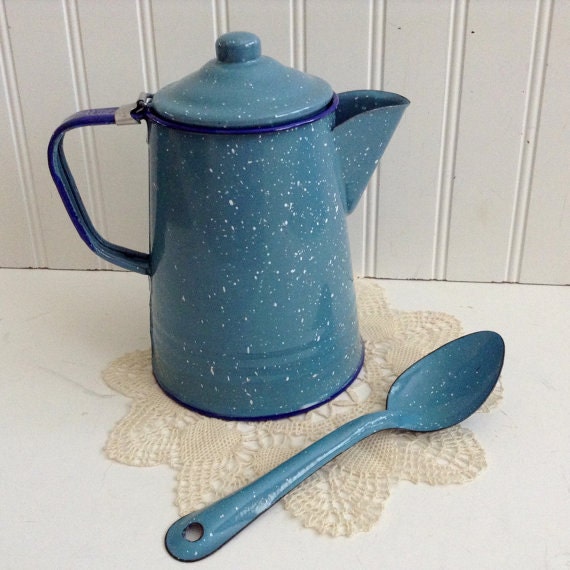 MidCentury Turquoise Enamel Coffee Pot Home Decor Haute Juice