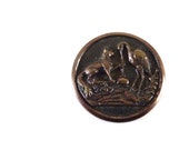 Antique Picture Button - Large Metal Button  - Aesop's Fable Button - Victorian Button
