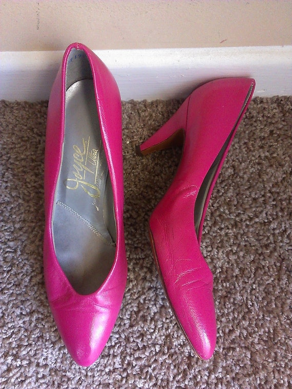 Vintage 80s Classic Hot Barbie Pink Pointy Low Pumps By Jnh5855