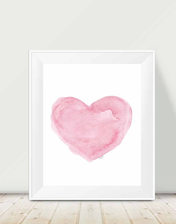 Pink Nursery Decor 11x14 Watercolor Heart by OutsideInArtStudio