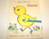 Vintage Easter Card for Mom Mommie Mother, Cute Chick Eggs 1950s Hallmark Card, USED for scrapbooking craft framing card