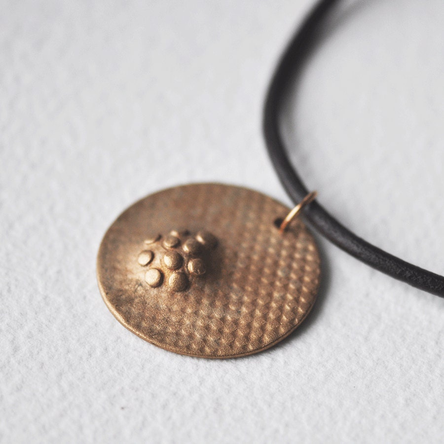 Bronze necklace Bronze pendant Bronze Bronze and leather