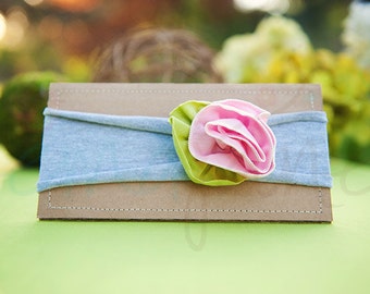 Ema Jane - Shabby Chic Headband (Pink Spring Rose on Light Gray)