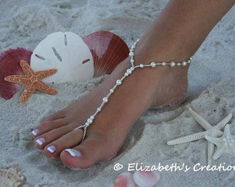 Barefoot Sandal - Simply Elegant White Pearls and Silver Beads SHIPPING TO CANADA Destination Wedding, Mermaid Party, Cruise, Beach Wedding