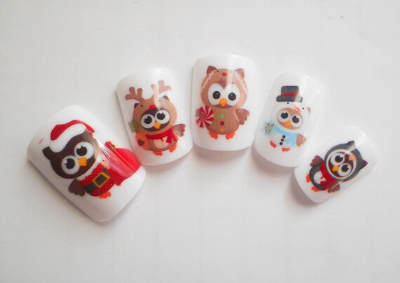 Cute Christmas Owl Fake Nails False Nails Acrylic by niceclaws