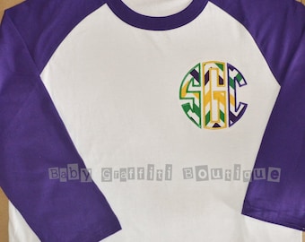 Mardi Gras Women's Raglan Monogrammed Initial T-shirt