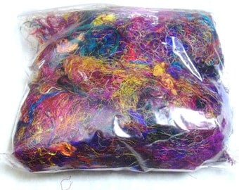 1 ounce recycled sari silk threads, waste, spinning fiber, art yarn, silk paper