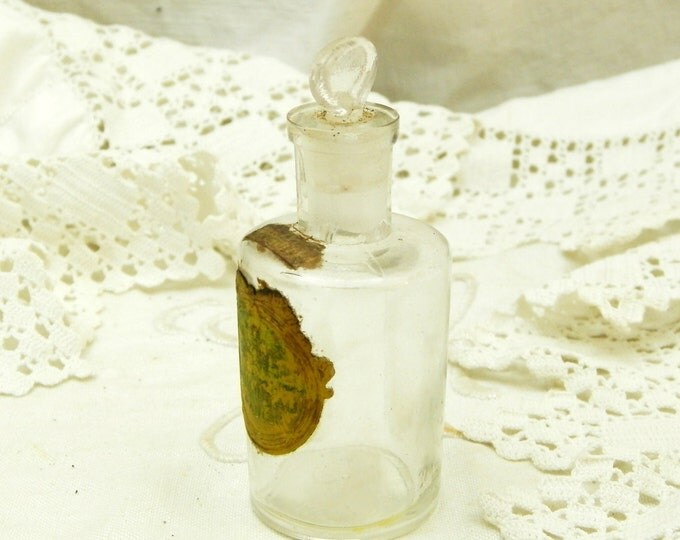 Very Small Antique French Glass Medicine Bottle / Perfume Bottle with a Glass Stopper / French Country Decor / Shabby Chic / Apothecary Very Small Antique French Glass Medicine Bottle / Perfume Bottle with a Glass Stopper / French Country Decor / Shabby Chic / Apothecary
