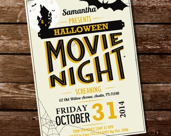 Halloween Movie Night Party Invitation - Halloween Invitation - Movie Night Invitation - Instant Download & Edit at home with Adobe Reader