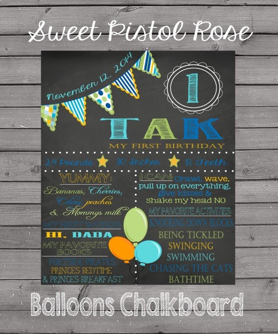 Items similar to First Birthday Chalkboard Poster Sign Balloons