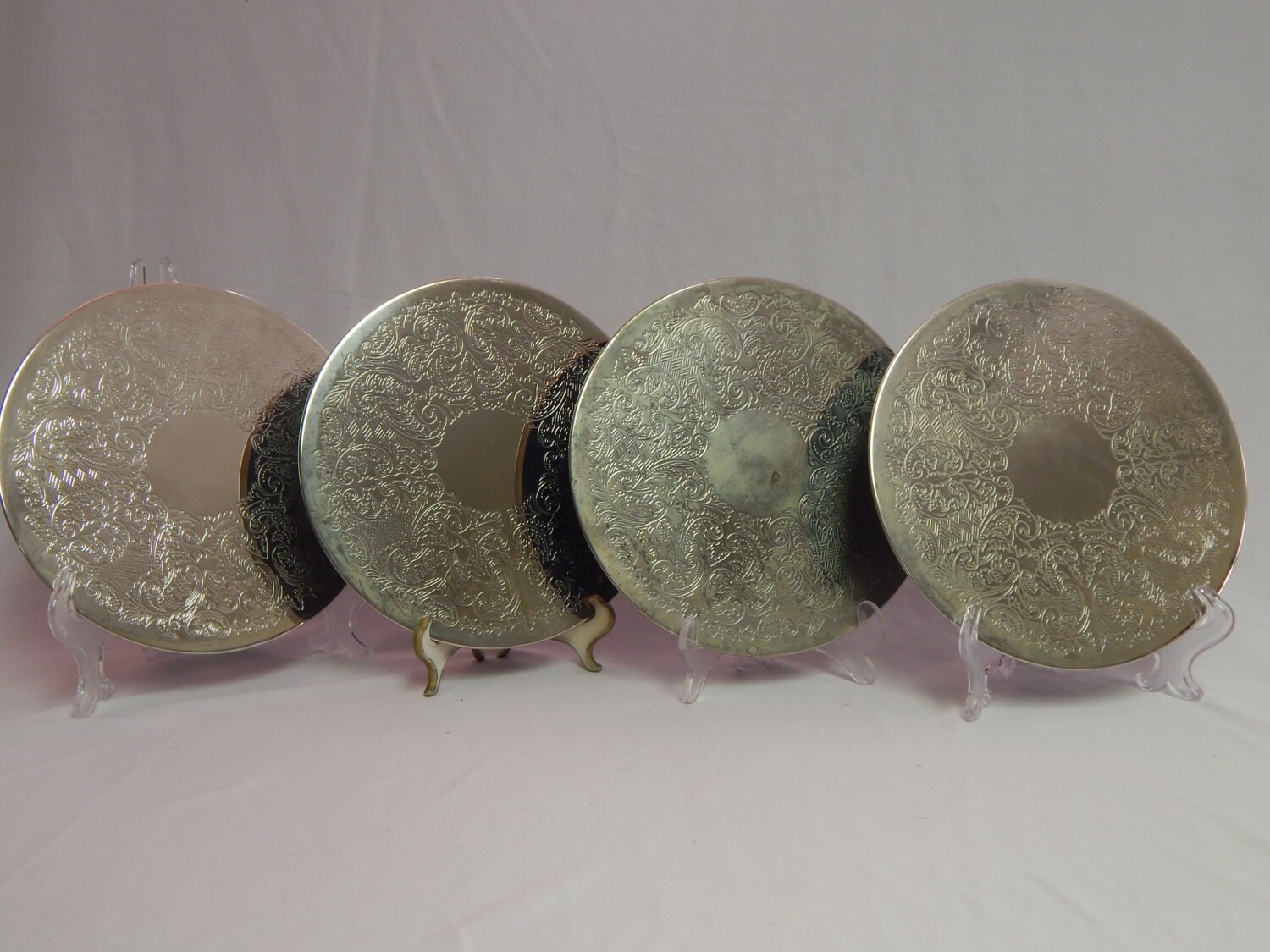 Set of 4 Vintage Silver Hot Plates Hot Pads by