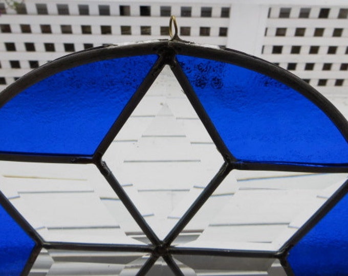 Vintage Suncatcher Star Cobalt Blue Beveled Glass Large Art Glass Piece Sunroom Porch