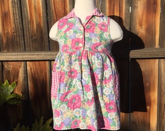 VTG Zoey Baby Dress Pink Flowers Sz 24M White Gingham Garden