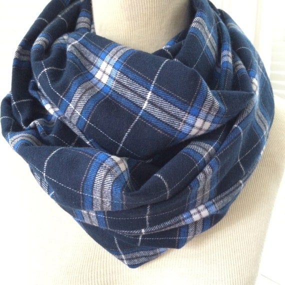 Classic Navy plaid flannel infinity scarf soft and by MoxieMoon