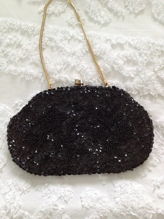 Vintage Corliss black beaded purse by VintageRevivalDesign on Etsy