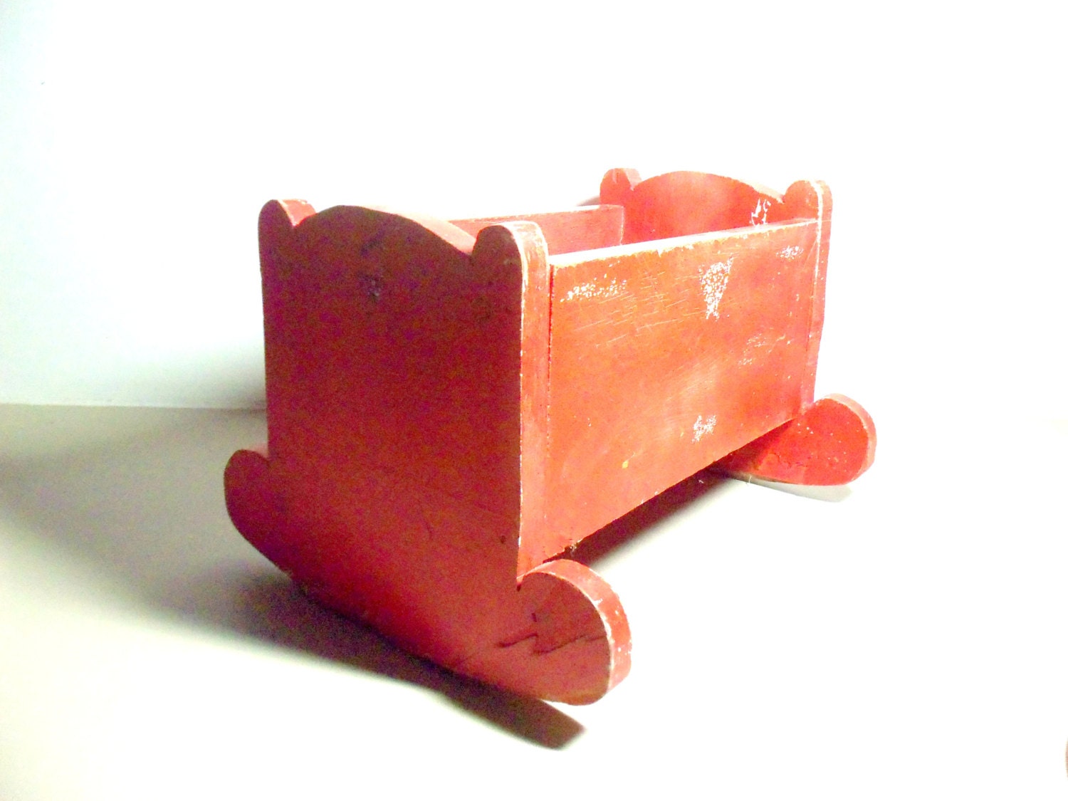 Vintage Hand Made Wooden Doll Bed, Rocking Cradle, Distressed Crib