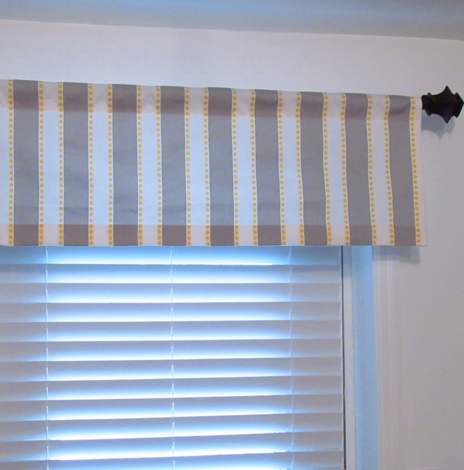 Window Valance Stripe Polka Dot Gray White Yellow Custom