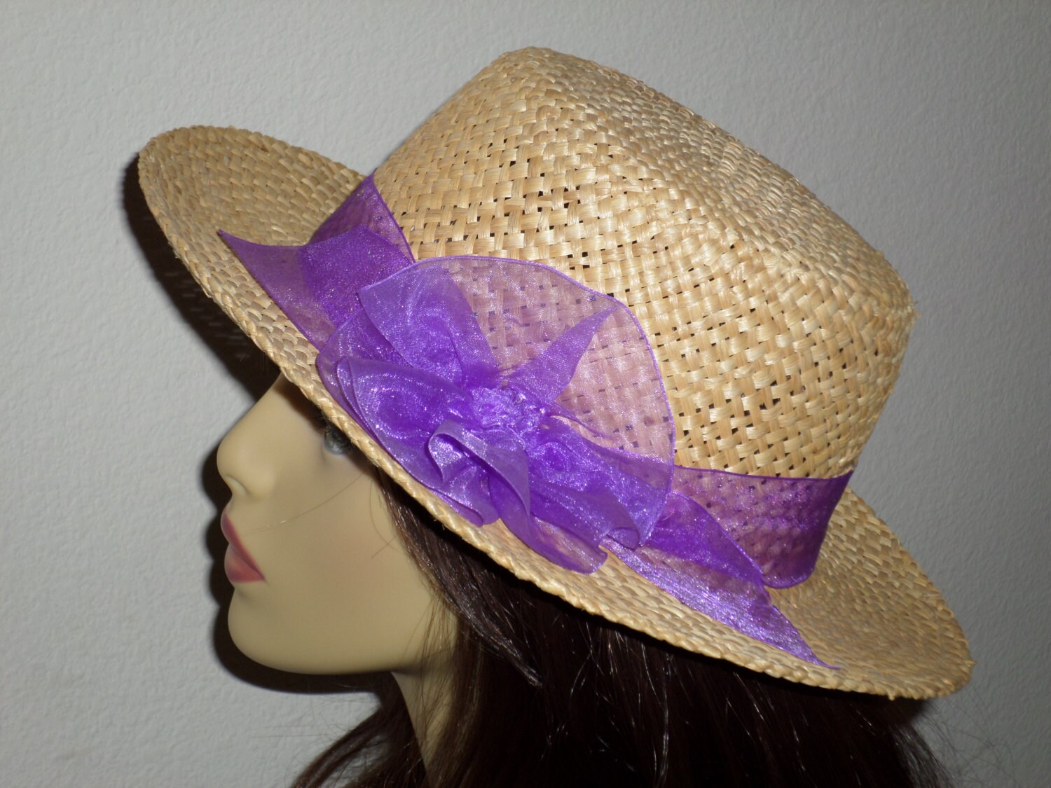 Ladies Straw Hat Straw Springtime Hat With Sweet Purple