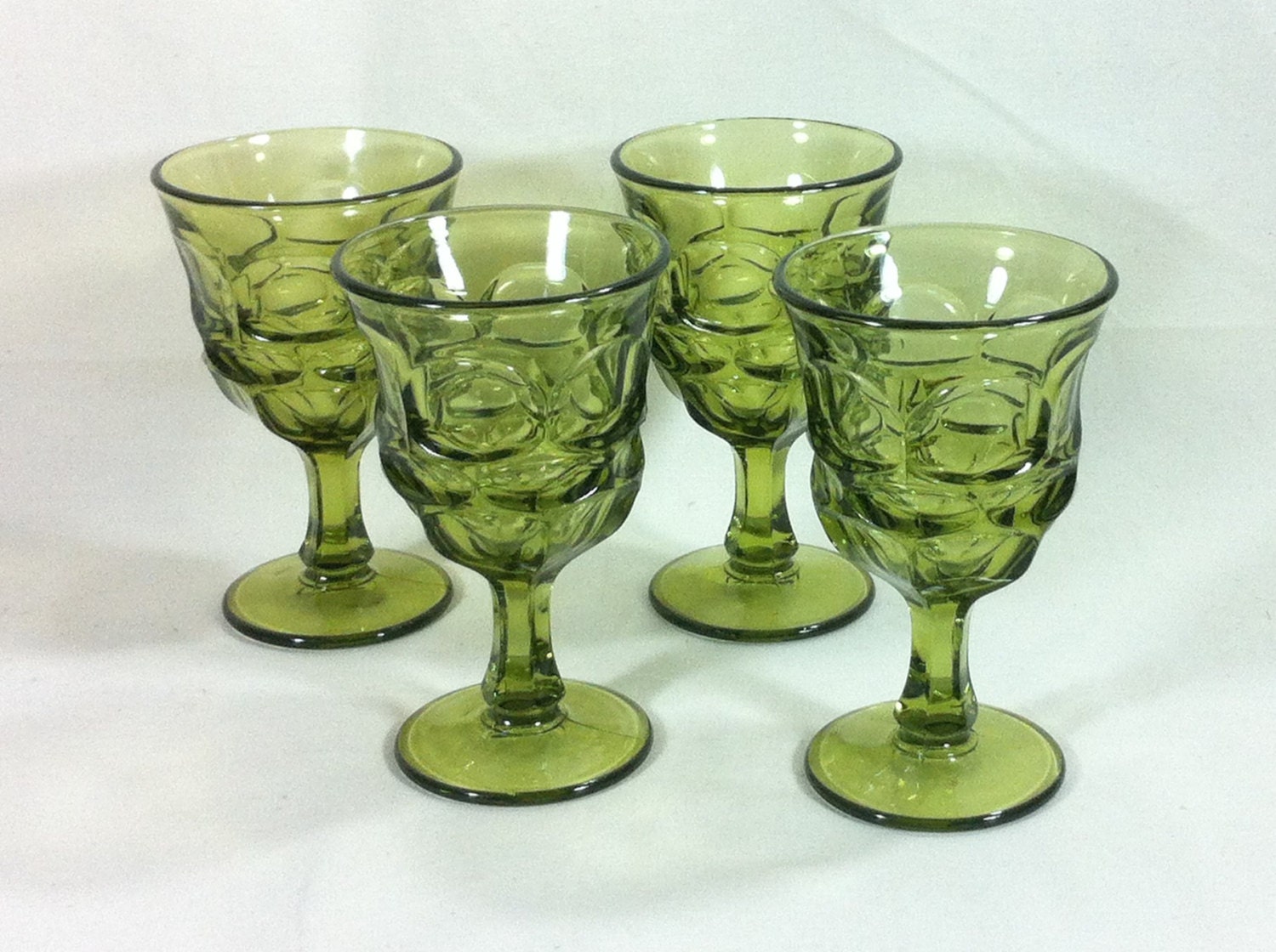 Fostoria Water Glasses Argus Green Lot 4 by KathrynsThisandThat