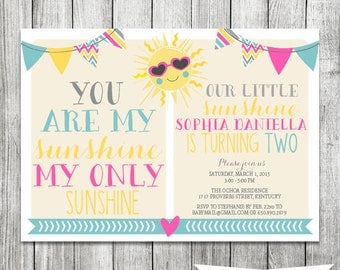 Little Girl's You Are My Sunshine Birthday Invite - 5x7 JPG