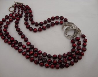 Vintage MARCASITE Jewelry Centerpiece with Burgundy Fresh Water PEARLS